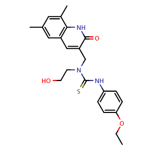 Chemical structure of 1-((6,8-dimethyl-2-oxo-1,2-dihydroquinolin-3-yl)methyl)-3-(4-ethoxyphenyl)-1-(2-hydroxyethyl)thiourea , CAS 484006-66-8, AChemBlock Y226454