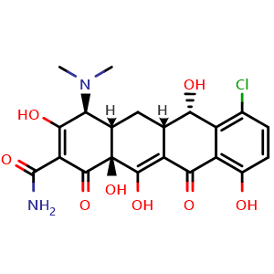 Chemical structure of Demeclocycline , CAS 127-33-3, AChemBlock Y226510