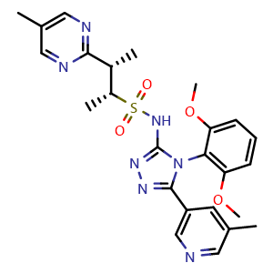 Chemical structure of (2R,3S)-N-(4-(2,6-dimethoxyphenyl)-5-(5-methylpyridin-3-yl)-4H-1,2,4-triazol-3-yl)-3-(5-methylpyrimidin-2-yl)butane-2-sulfonamide , CAS 2049979-31-7, AChemBlock Y226564
