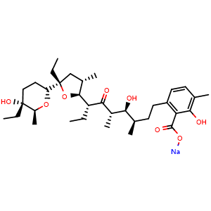 Chemical structure of Lasalocid sodium , CAS 25999-20-6, AChemBlock Y226718