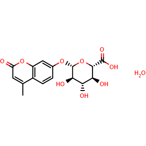 Chemical structure of 4-Methylumbelliferyl-beta-D-glucopyranosiduronic acid , CAS 881005-91-0, AChemBlock Y226939