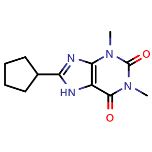 Chemical structure of 8-Cyclopentyl-1,3-dimethylxanthine , CAS 35873-49-5, AChemBlock Y227637
