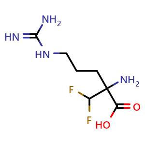 Chemical structure of 2-amino-2-(difluoromethyl)-5-guanidinopentanoic acid , CAS 69955-43-7, AChemBlock Y227981
