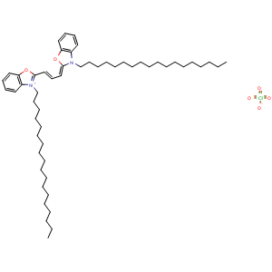 Chemical structure of 3,3'-Dioctadecyloxacarbocyanine perchlorate , CAS 34215-57-1, AChemBlock Y228189