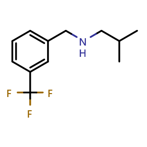 Chemical structure of (2-methylpropyl)({[3-(trifluoromethyl)phenyl]methyl})amine , CAS 912291-11-3, AChemBlock Y228394
