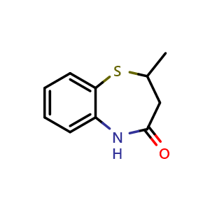 Chemical structure of 2-methyl-2,3,4,5-tetrahydro-1,5-benzothiazepin-4-one , CAS 96680-77-2, AChemBlock Y228397