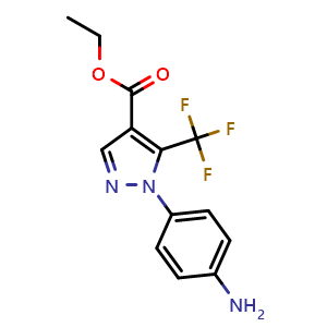 Chemical structure of ethyl 1-(4-aminophenyl)-5-(trifluoromethyl)-1H-pyrazole-4-carboxylate , CAS 223500-15-0, AChemBlock Y228399