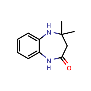 Chemical structure of 4,4-dimethyl-2,3,4,5-tetrahydro-1H-1,5-benzodiazepin-2-one , CAS 56369-21-2, AChemBlock Y228410