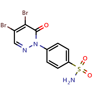 Chemical structure of 4-(4,5-dibromo-6-oxo-1,6-dihydropyridazin-1-yl)benzene-1-sulfonamide , CAS 2163817-03-4, AChemBlock Y228416