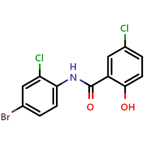 Chemical structure of N-(4-bromo-2-chlorophenyl)-5-chloro-2-hydroxybenzamide , CAS 1098360-68-9, AChemBlock Y228417