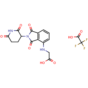 Chemical structure of 2-{[2-(2,6-dioxopiperidin-3-yl)-1,3-dioxo-2,3-dihydro-1H-isoindol-4-yl]amino}acetic acid , CAS 2377032-39-6, AChemBlock Y228419