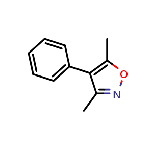 Chemical structure of 3,5-Dimethyl-4-phenyl-1,2-oxazole , CAS 4345-46-4, AChemBlock Y228426