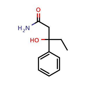 Chemical structure of 3-hydroxy-3-phenylpentanamide , CAS 131802-69-2, AChemBlock Y228437