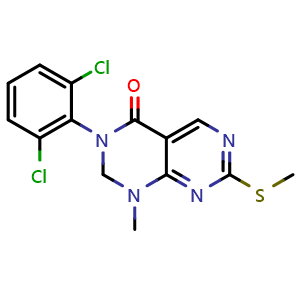 Chemical structure of 3-(2,6-dichlorophenyl)-1-methyl-7-(methylsulfanyl)-1H,2H,3H,4H-pyrimido[4,5-d][1,3]diazin-4-one , CAS 1799561-19-5, AChemBlock Y228438