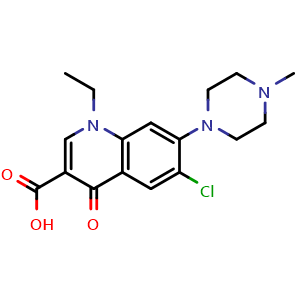 Chemical structure of 6-chloro-1-ethyl-7-(4-methylpiperazin-1-yl)-4-oxo-1,4-dihydroquinoline-3-carboxylic acid , CAS 70458-73-0, AChemBlock Y228440