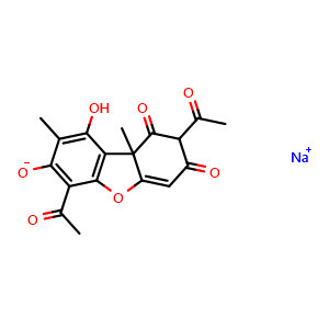 Chemical structure of Usnic acid sodium , CAS 34769-44-3, AChemBlock Y228524