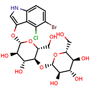 Chemical structure of 5-Bromo-4-chloro-3-indoxyl-beta-D-cellobioside , CAS 177966-52-8, AChemBlock Y228549