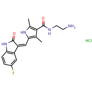 Chemical structure of N,N-Didesethyl Sunitinib Hydrochloride , CAS 1217216-61-9, AChemBlock Y228603