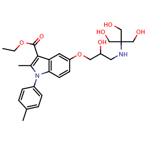 Chemical structure of ethyl 5-(3-((1,3-dihydroxy-2-(hydroxymethyl)propan-2-yl)amino)-2-hydroxypropoxy)-2-methyl-1-(p-tolyl)-1H-indole-3-carboxylate , CAS 539807-13-1, AChemBlock Y228908
