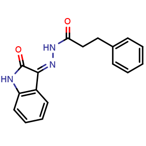 Chemical structure of N'-(2-oxo-1,2-dihydro-3H-indol-3-ylidene)-3-phenylpropanohydrazide , CAS 299405-67-7, AChemBlock Y228970