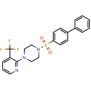 Chemical structure of 1-(biphenyl-4-ylsulfonyl)-4-[3-(trifluoromethyl)pyridin-2-yl]piperazine , CAS 946394-50-9, AChemBlock Y228993