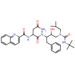 Chemical structure of N1-[3-[[[(1,1-Dimethylethyl)amino]carbonyl](2-methylpropyl)amino]-2-hydroxy-1-(phenylmethyl)propyl]-2-[(2-quinolinylcarbonyl)amino]butanediamide , CAS 162679-88-1, AChemBlock Y229076