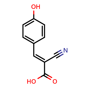 Chemical structure of 2-Cyano-4-hydroxycinnamic acid , CAS 28166-41-8, AChemBlock Y229227