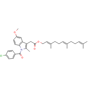 Chemical structure of Indomethacin farnesil , CAS 85801-02-1, AChemBlock Y229360