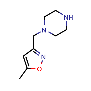 Chemical structure of 1-[(5-methylisoxazol-3-yl)methyl]piperazine , CAS 173850-51-6, AChemBlock Y229448