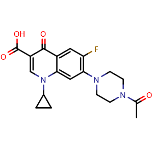 Chemical structure of n-acetylciprofloxacin , CAS 93594-20-8, AChemBlock Y229463