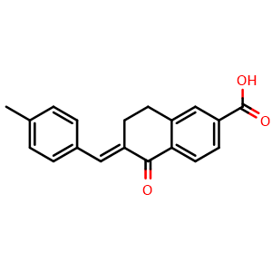 Chemical structure of (E)-6-(4-methylbenzylidene)-5-oxo-5,6,7,8-tetrahydronaphthalene-2-carboxylic acid , CAS 2765796-41-4, AChemBlock Y229765