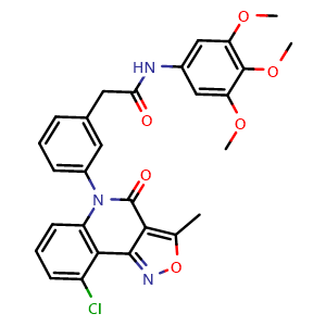Chemical structure of 3-(9-Chloro-3-methyl-4-oxoisoxazolo[4,3-c]quinolin-5(4H)-yl)-N-(3,4,5-trimethoxyphenyl)benzeneacetamide , CAS 246238-55-1, AChemBlock Y229766