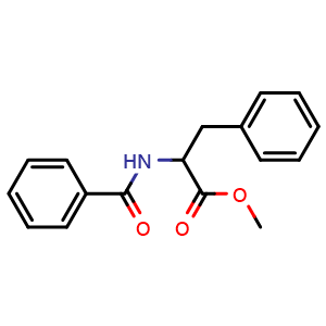 Chemical structure of methyl 2-benzoylamino-3-phenylpropyionate , CAS 74923-17-4, AChemBlock Y229885