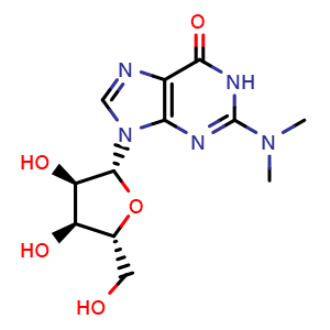 Chemical structure of N2,N2-Dimethylguanosine , CAS 2140-67-2, AChemBlock Y230271