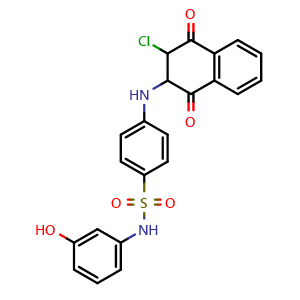 Chemical structure of 4-(3-chloro-1,4-dioxo-1,2,3,4-tetrahydronaphthalen-2-ylamino)-N-(3-hydroxyphenyl)benzenesulfonamide , AChemBlock Y230298