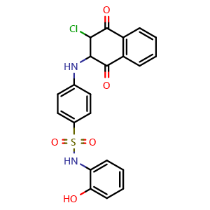 Chemical structure of 4-(3-chloro-1,4-dioxo-1,2,3,4-tetrahydronaphthalen-2-ylamino)-N-(2-hydroxyphenyl)benzenesulfonamide , AChemBlock Y230299
