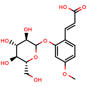 Chemical structure of 2-Glucosyloxy-4-methoxycinnamic acid , CAS 31564-49-5, AChemBlock Y230317