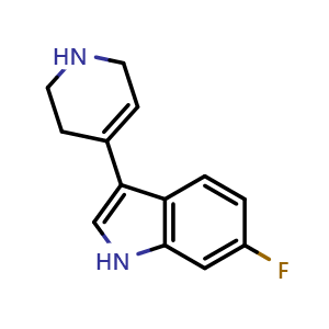Chemical structure of 6-fluoro-3-(4-1,2,5,6-tetrahydropyridyl)indole , CAS 180161-14-2, AChemBlock Y230325