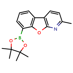 Chemical structure of 2-methyl-8-(4,4,5,5-tetramethyl-1,3,2-dioxaborolan-2-yl)benzofuro[2,3-b]pyridine , CAS 1609374-04-0, AChemBlock Y230326