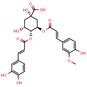 Chemical structure of 3-Feruloyl-4-caffeoylquinic acid , CAS 96990-65-7, AChemBlock Y230519
