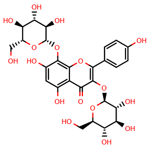 Chemical structure of Herbacetin-3,8-diglucopyranoside , CAS 99224-12-1, AChemBlock Y230560