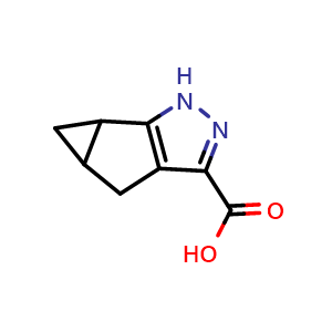 Chemical structure of 4,4a,5,5a-tetrahydro-1H-cyclopropa[4,5]cyclopenta[1,2-c]pyrazole-3-carboxylic acid , CAS 1372560-52-5, AChemBlock Y230672