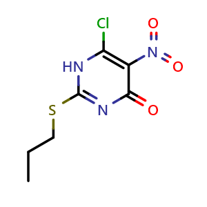 Chemical structure of 6-chloro-5-nitro-2-(propylthio)pyrimidin-4(1H)-one , CAS 1548397-10-9, AChemBlock Y230679