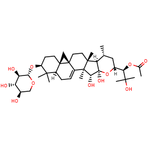 Chemical structure of 24-epi-24-O-acetyl-7,8-didehydrohydroshengmanol-3-O-beta-D-xylopyranoside , CAS 228251-25-0, AChemBlock Y230782