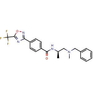 Chemical structure of (R)-N-(1-(benzyl(methyl)amino)propan-2-yl)-4-(5-(trifluoromethyl)-1,2,4-oxadiazol-3-yl)benzamide , CAS 1418293-40-9, AChemBlock Y230819