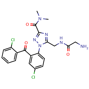 Chemical structure of 2',5-dichloro-2-(3-dimethylcarbamoyl-5-glycylaminomethyl-1H-1,2,4-triazol-1-yl)benzophenone , CAS 99593-25-6, AChemBlock Y230829