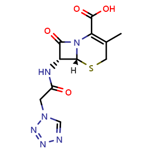 Chemical structure of rac-(6R,7R)-7-(2-(1H-tetrazol-1-yl)acetamido)-3-methyl-8-oxo-5-thia-1-azabicyclo[4.2.0]oct-2-ene-2-carboxylic acid , CAS 56842-77-4, AChemBlock Y230842