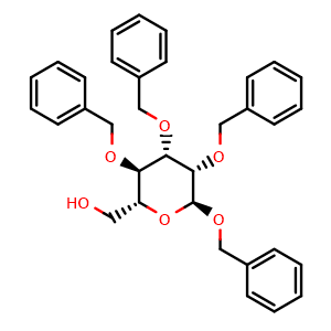 Chemical structure of ((2R,3R,4S,5S,6S)-3,4,5,6-tetrakis(benzyloxy)tetrahydro-2H-pyran-2-yl)methanol , CAS 57783-76-3, AChemBlock Y230867