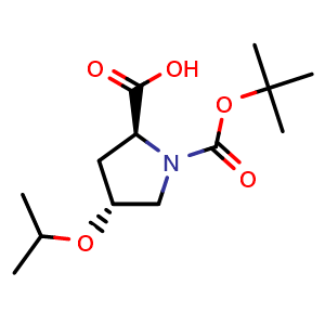 Chemical structure of (2S,4R)-1-(tert-butoxycarbonyl)-4-isopropoxypyrrolidine-2-carboxylic acid , CAS 1847485-79-3, AChemBlock Y230918