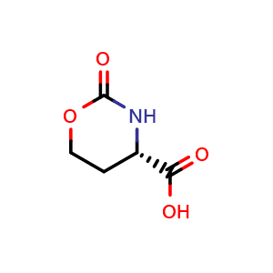 Chemical structure of (4S)-Tetrahydro-2-oxo-2H-1,3-oxazine-4-carboxylic acid , CAS 1009120-00-6, AChemBlock Y230926